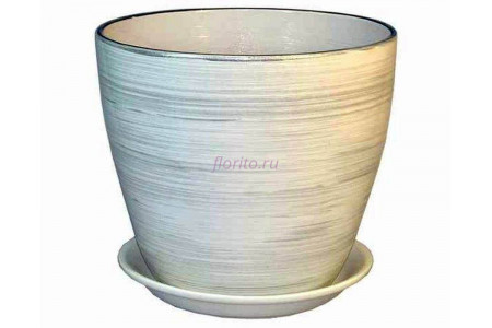 Горшок для цветов керамический с поддоном Роспись бутон бел/серебро 18см (РС 04/3)