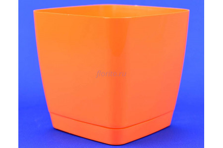 Горшок для цветов пластиковый с поддоном Toscana квадр. 3,7л с под.(ярк.оранж) (0733-003)