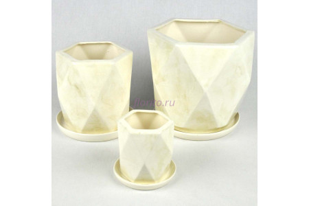 Набор керамических горшков для цветов Кристалл из 3-х (белый) 1042    