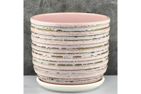 Горшок для цветов керамический с поддоном бук кукушка розовый N2 d15см